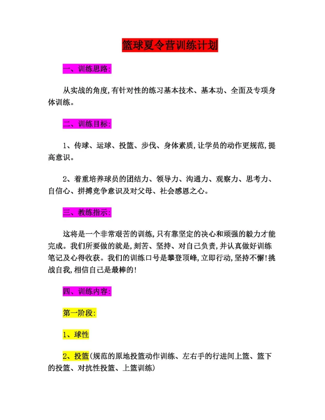 小学生篮球训练内容怎么写